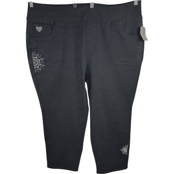 Quacker Factory DreamJeannes Regular Web Embroidered Straight Pants Black 2XS - Picture 1 of 14